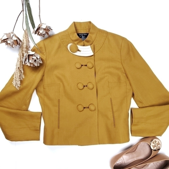 Etcetera Mustard Yellow Gold Double Button Jacket Sz 2 - Picture 3 of 15